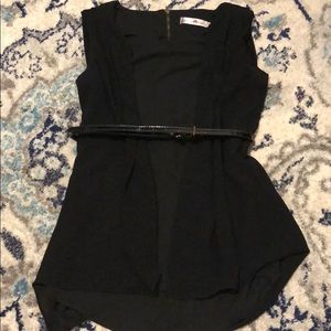 Asymmetric Black Blouse with Belt